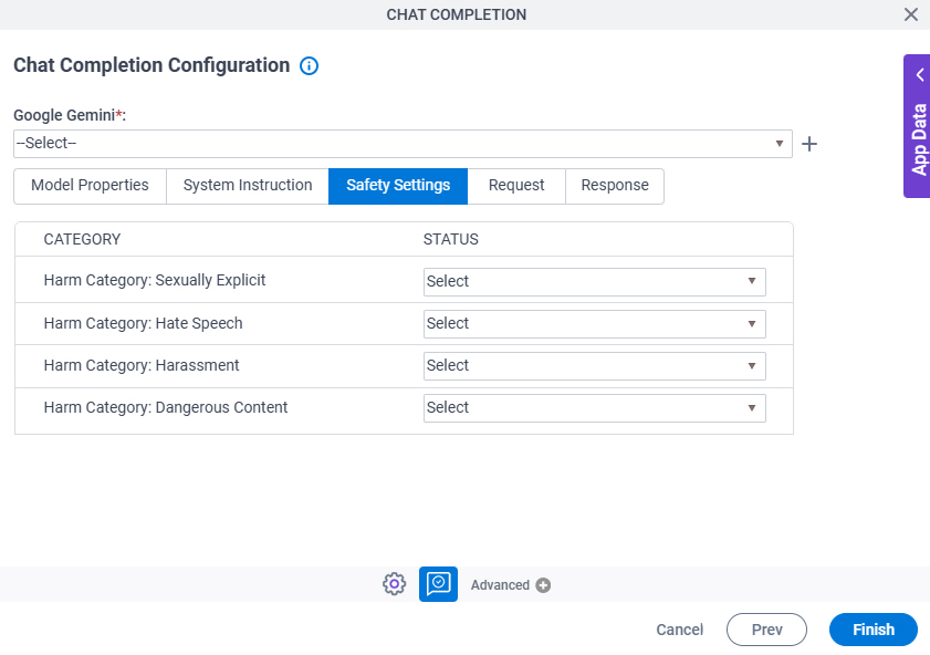 Chat Completion Configuration Safety Settings tab
