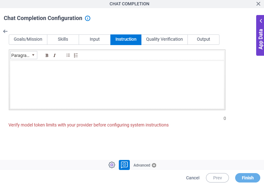 Chat Completion Configuration System Instruction Instruction tab