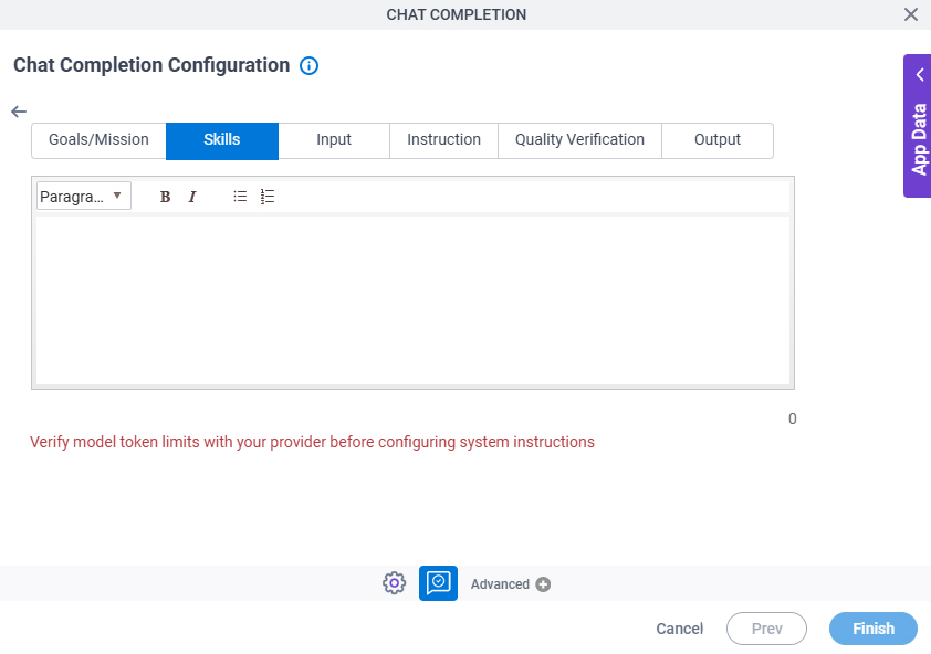 Chat Completion Configuration System Instruction Skills tab