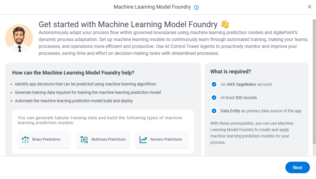 Get started with Machine Learning Model Foundry screen