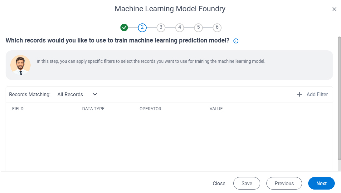 Which records would you like to use to train machine learning prediction model screen screen