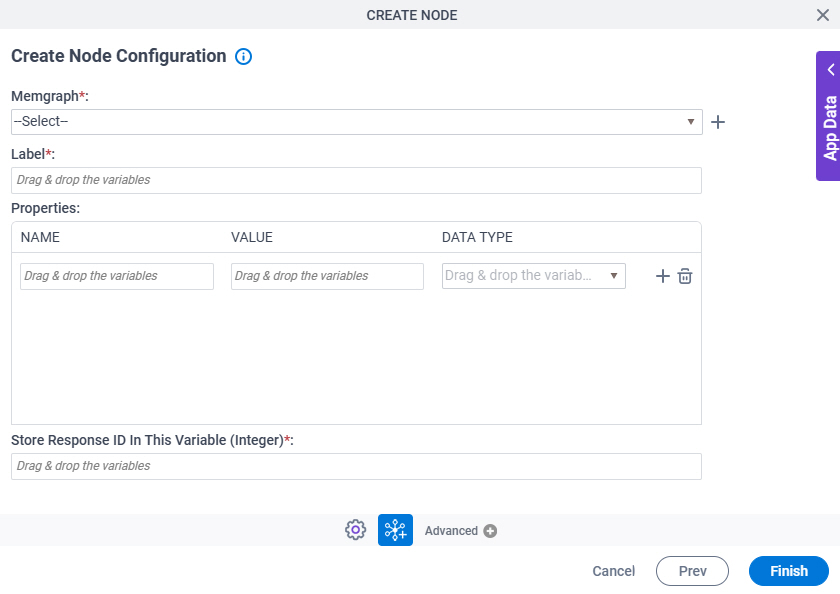 Create Node Configuration screen