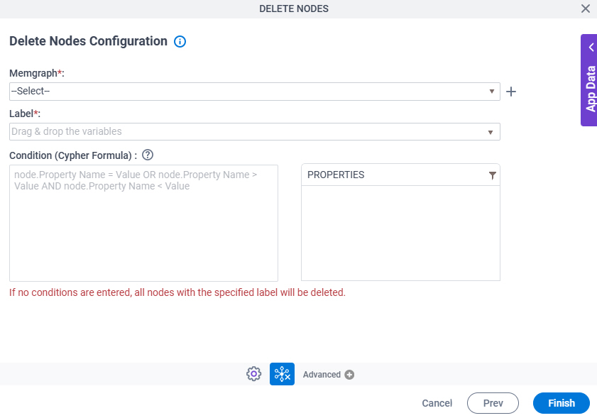 Delete Nodes Configuration screen