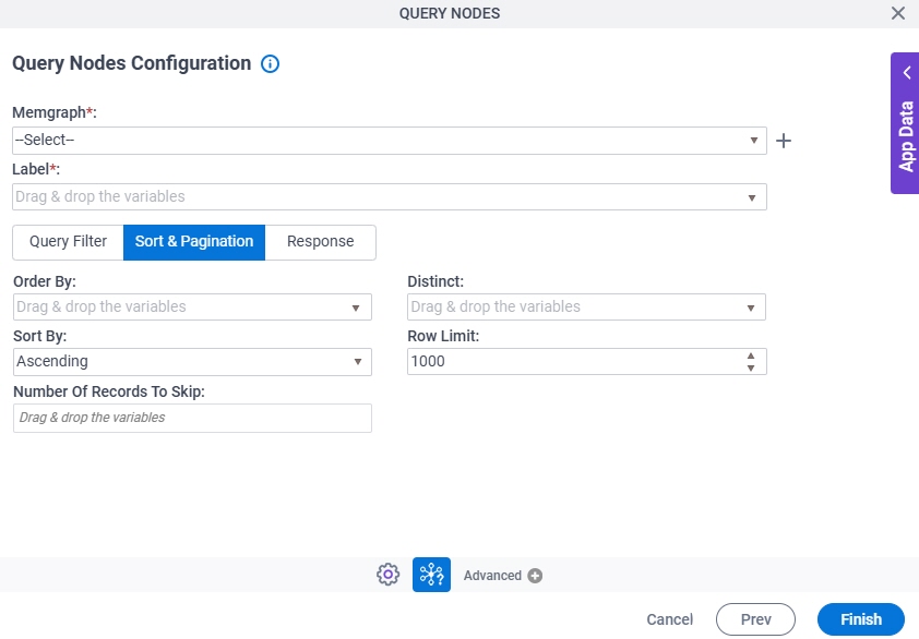 Query Nodes Configuration Sort Pagination tab