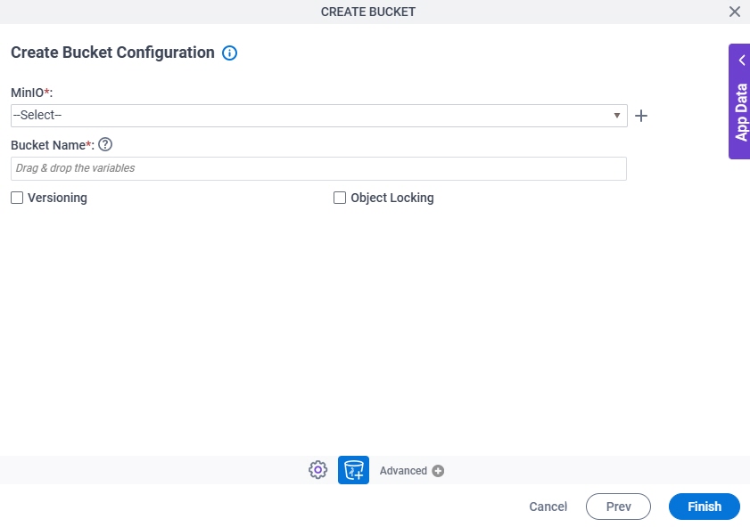 Create Bucket Configuration screen