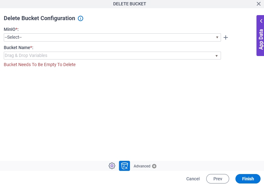 Delete Bucket Configuration screen
