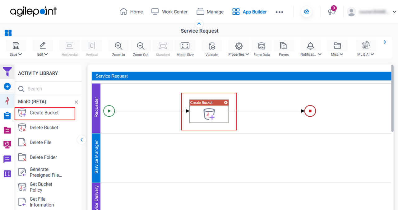 Drag Create Bucket activity