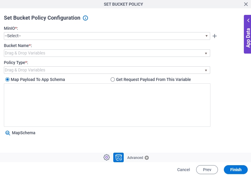 Set Bucket Policy Configuration screen