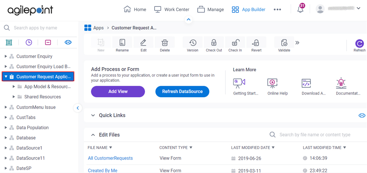 Application Explorer Customer Request