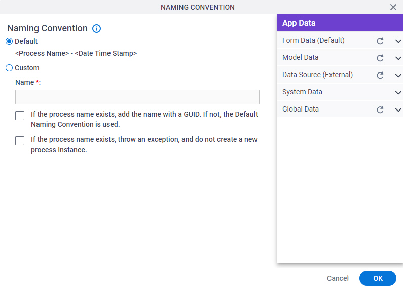 Naming Convention screen