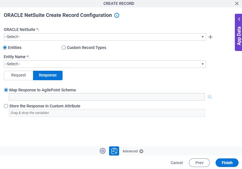 Oracle NetSuite Create Record Configuration Response tab
