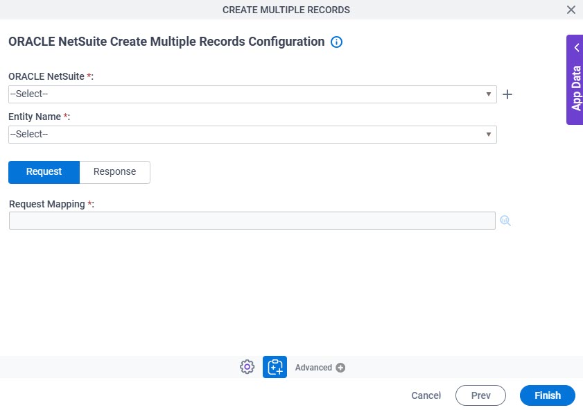 Oracle NetSuite Create Multiple Records Configuration Request tab