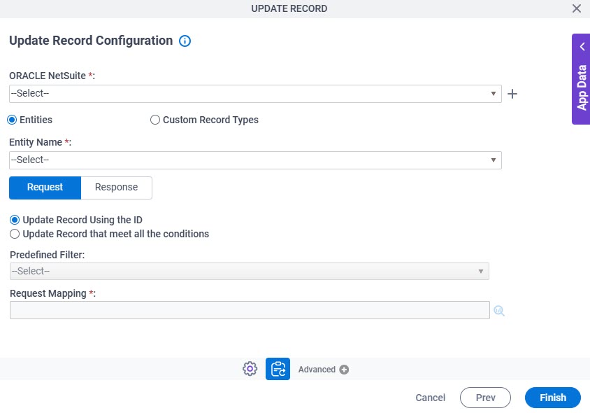 Update Record Configuration Request tab