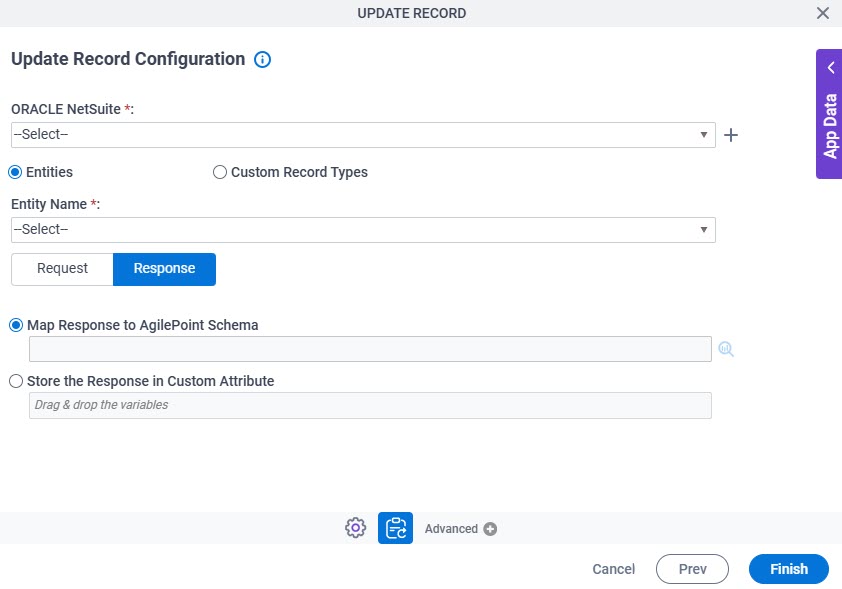 Update Record Configuration Response tab