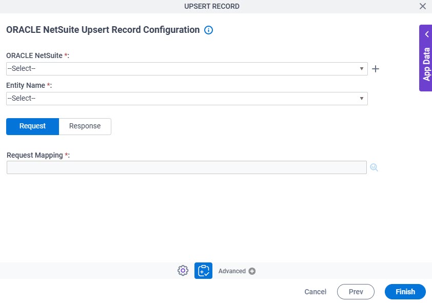 Oracle NetSuite Upsert Record Configuration Request tab