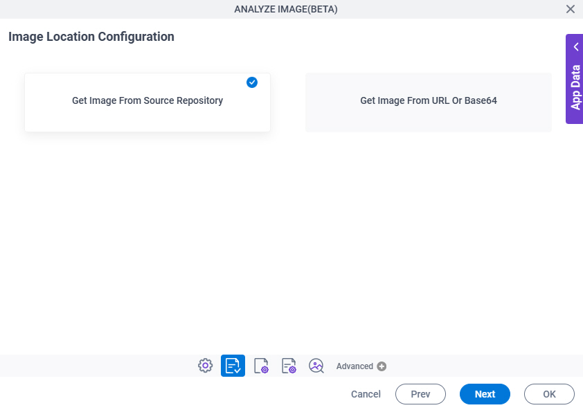 Analyze Image Configuration Image Location Configuration screen