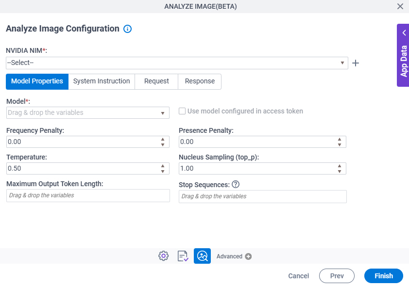 Analyze Image Configuration Model Properties tab