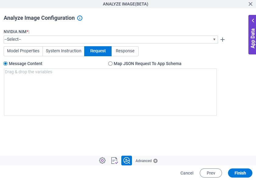 Analyze Image Configuration Request tab