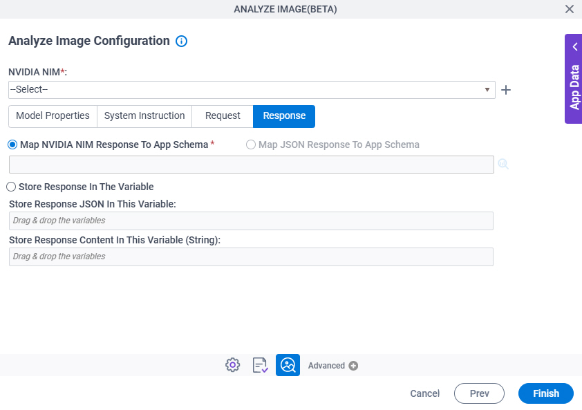 Analyze Image Configuration Response tab