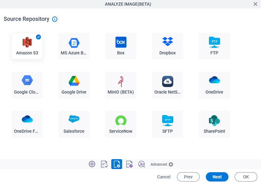Analyze Image Configuration Image Selection Source Repository screen