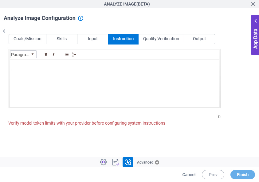 Analyze Image Configuration System Instruction Instruction tab
