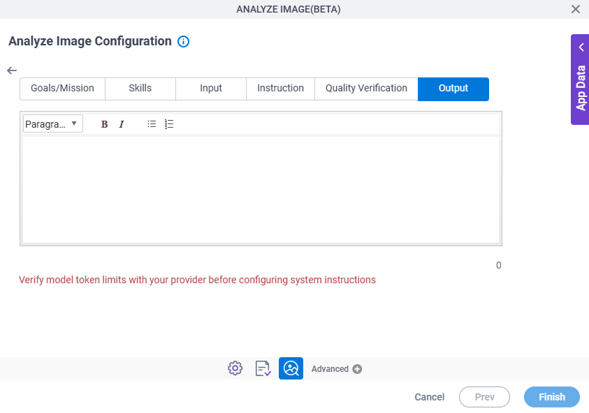Analyze Image Configuration System Instruction Output tab