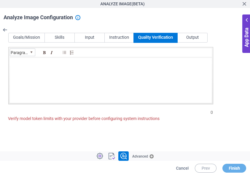 Analyze Image Configuration System Instruction Quality Verification tab