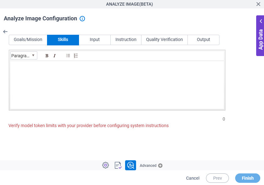 Analyze Image Configuration System Instruction Skills tab