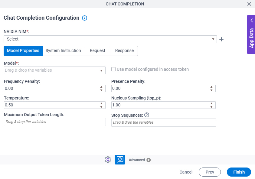 Chat Completion Configuration Model Properties tab
