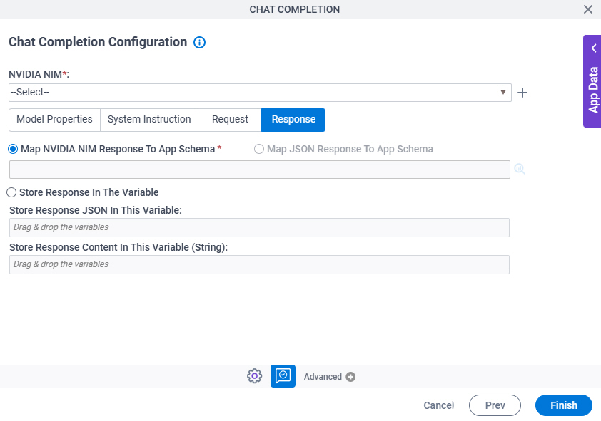 Chat Completion Configuration Response tab