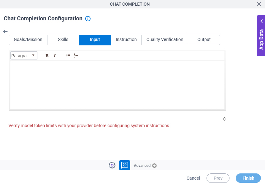 Chat Completion Configuration System Instruction Input tab