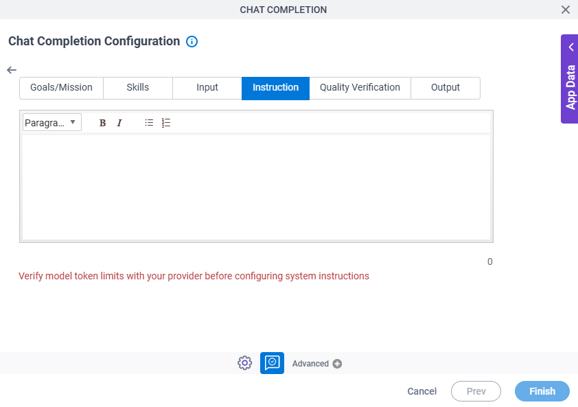 Chat Completion Configuration System Instruction Instruction tab