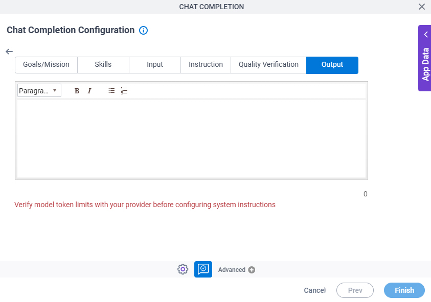 Chat Completion Configuration System Instruction Output tab