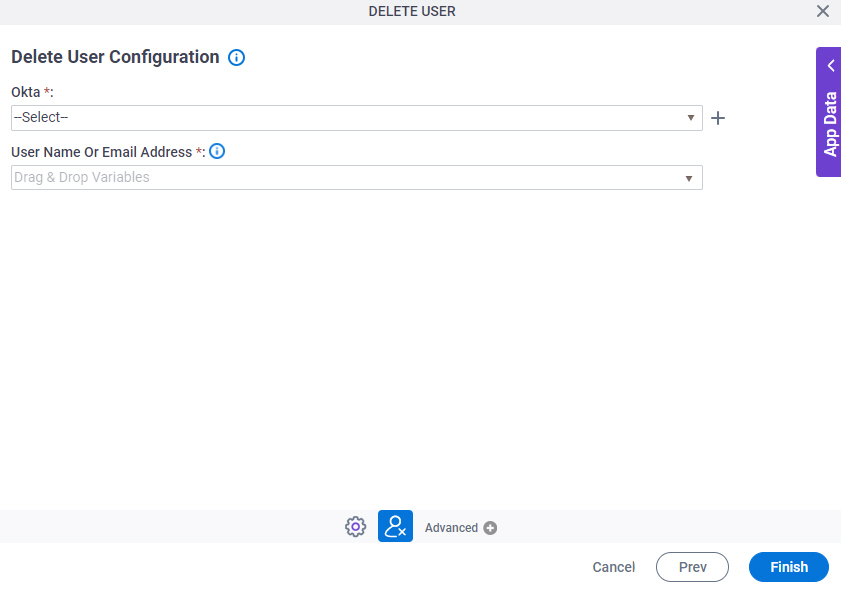 Delete User Configuration screen