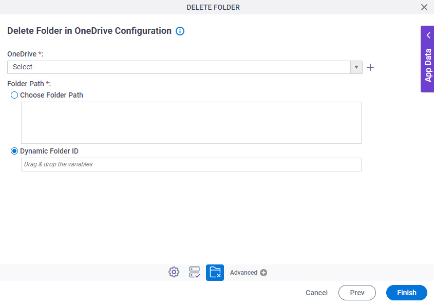 Delete Folder in OneDrive Configuration screen