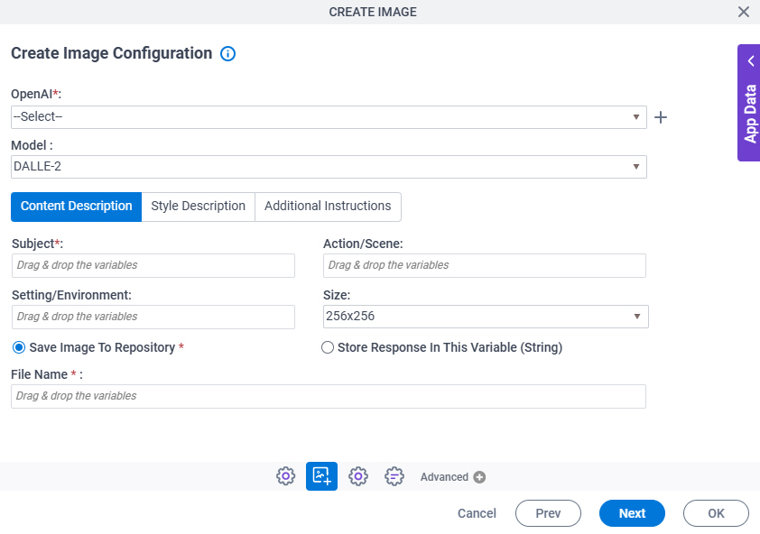 Create Image Configuration Content Description tab