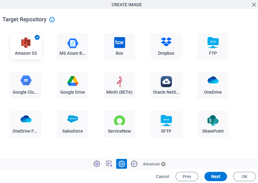 Target Repository screen