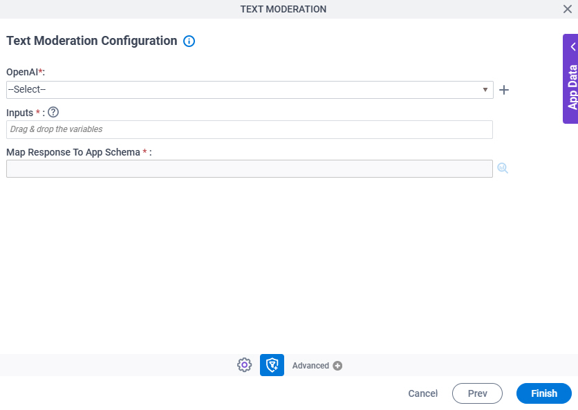 Text Moderation Configuration screen