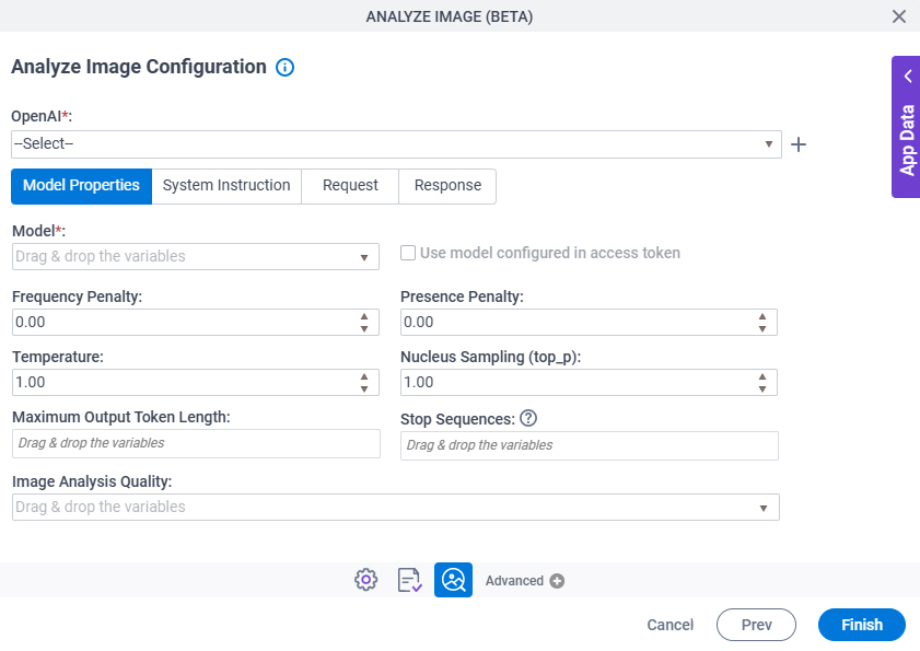 Analyze Image Configuration Model Properties tab