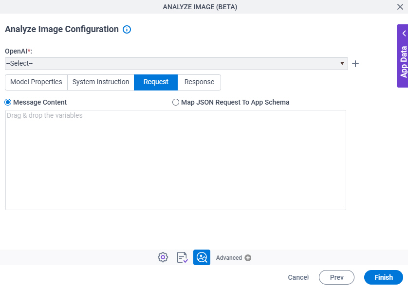 Analyze Image Configuration Request tab