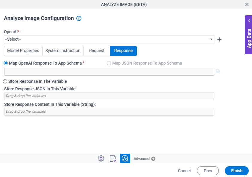 Analyze Image Configuration Response tab