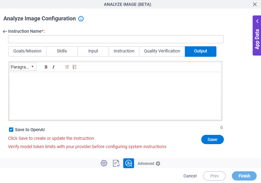 Analyze Image Configuration System Instruction Output tab