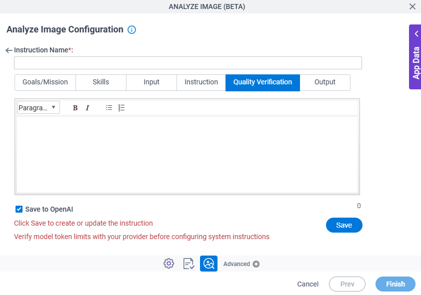 Analyze Image Configuration System Instruction Quality Verification tab