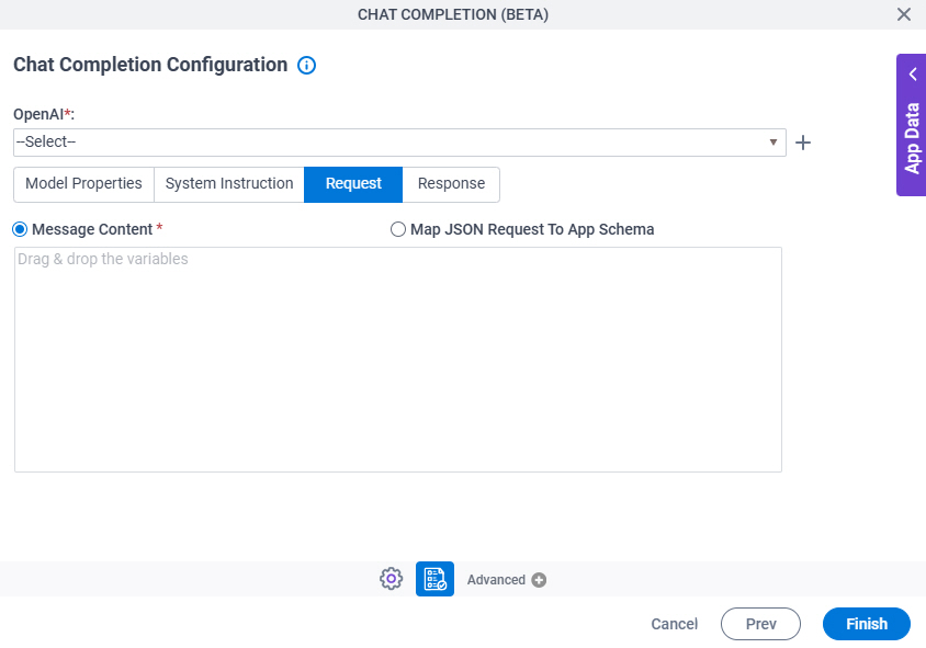 Chat Completion Configuration Request tab