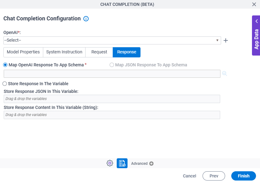 Chat Completion Configuration Response tab