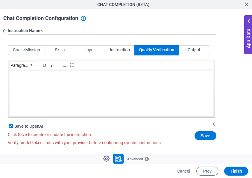 Chat Completion Configuration System Instruction Quality Verification tab