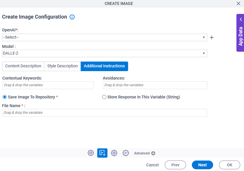 Create Image Configuration Additional Instructions tab