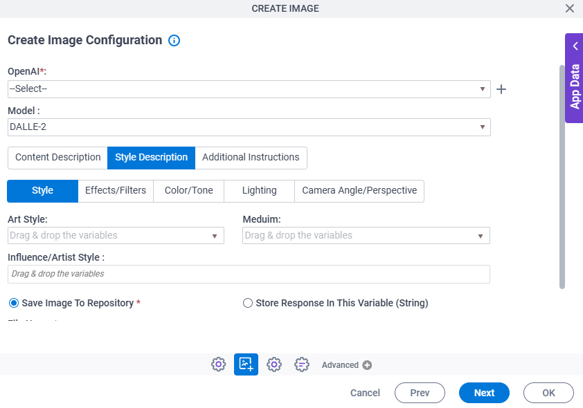 Create Image Configuration Style Description Style tab