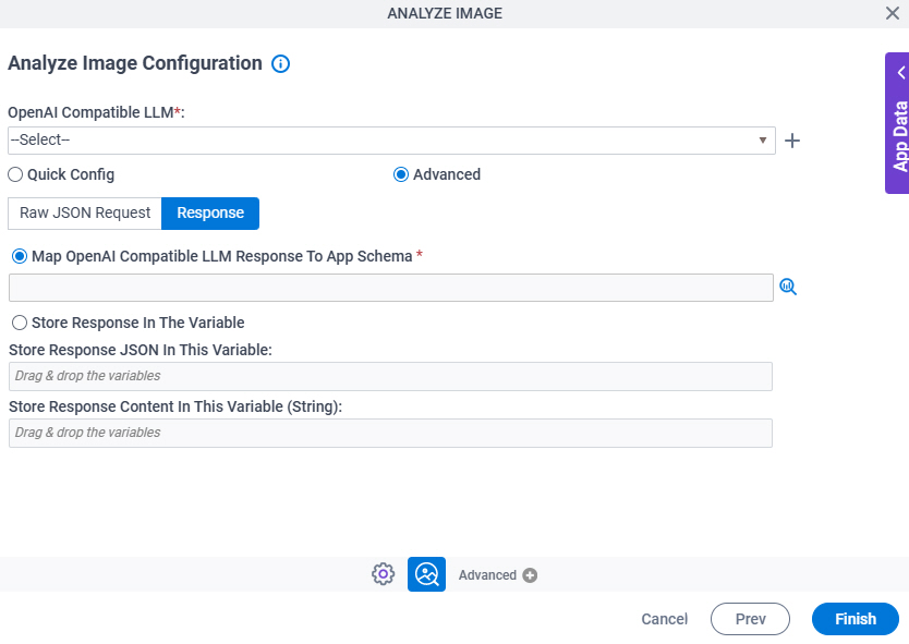 Analyze Image Configuration Advanced Response tab