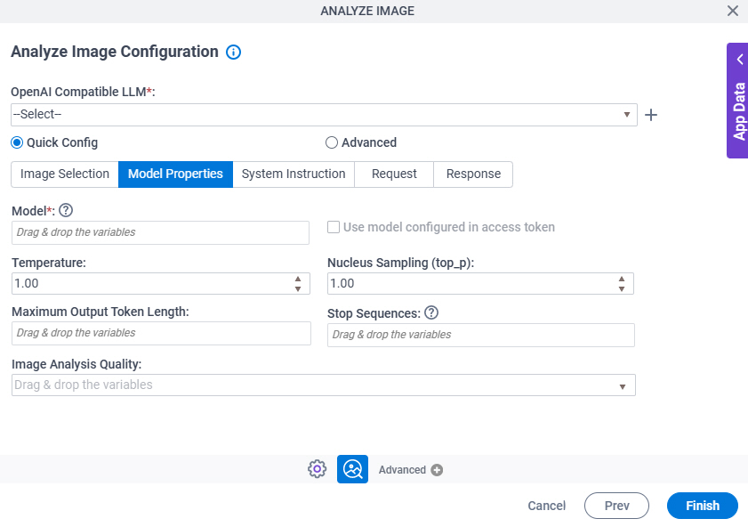 Analyze Image Configuration  Quick Config Model Properties tab
